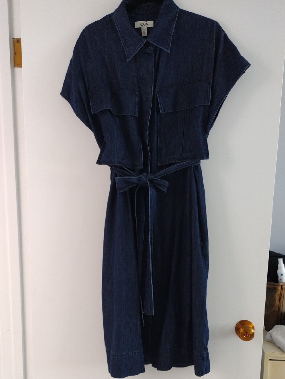 COS Denim Utility Midi Shirt Dress Indigo Blue Organic Cotton Tencel Size 12 - Picture 7 of 11